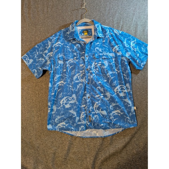 Cabela's Other - Cabela's Shirt Mens Salt Water Fishing Button Up Short Sleeve Blue Print Vented